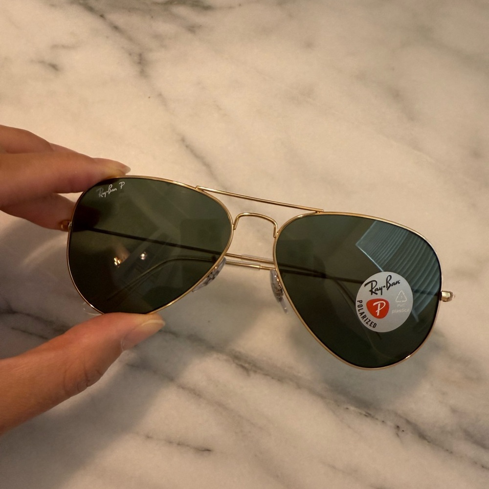 Ray-Ban Gold Frame Sunglasses with Green Lenses